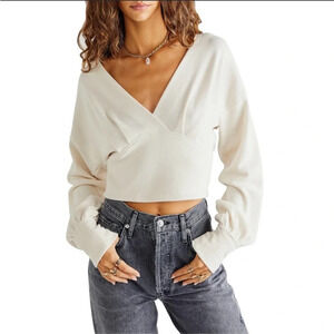 NWT We The Free Free People V-neck Sweater Ivory Large pullover